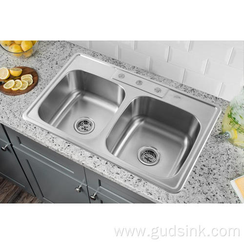 33''22'' 18 gauge double bowl pressed sink